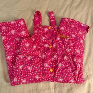 Hanna Andersson Pink Floral Snow Bibs with Yellow Buttons